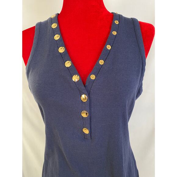 Woman’s 2XL navy tank shirt w gold snaps - a cotton spandex blend - Picture 6 of 9